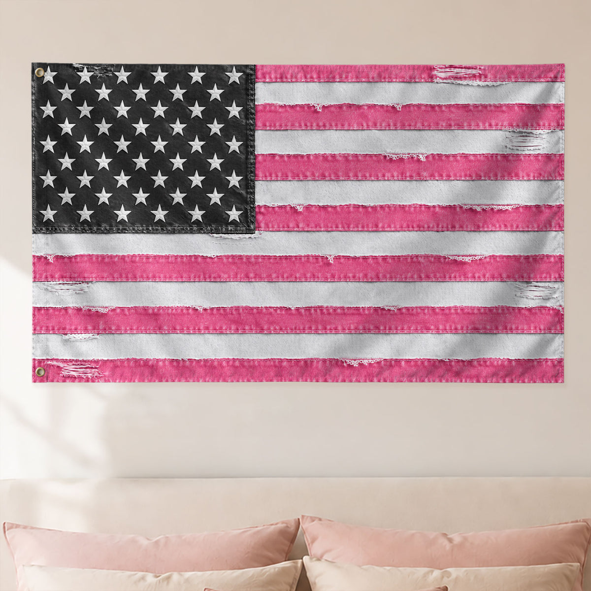 Custom Pink Distressed USA Flag Portrait Photo Collage Banner Wall Art Tapestry Piece