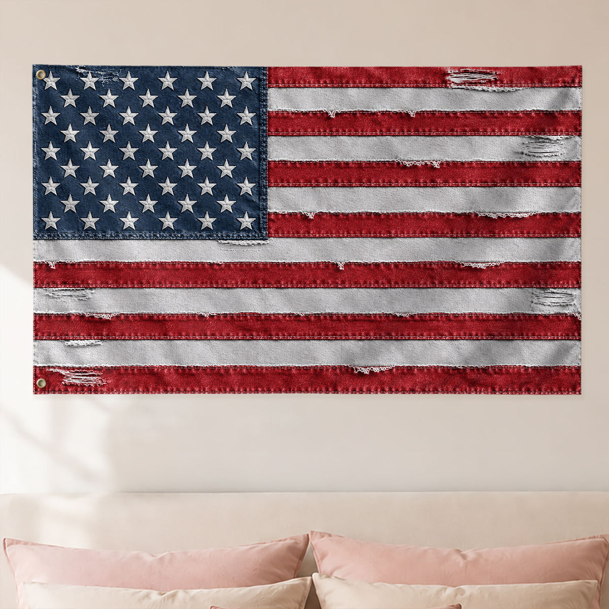 Custom Pink Distressed USA Flag Portrait Photo Collage Banner Wall Art Tapestry Piece