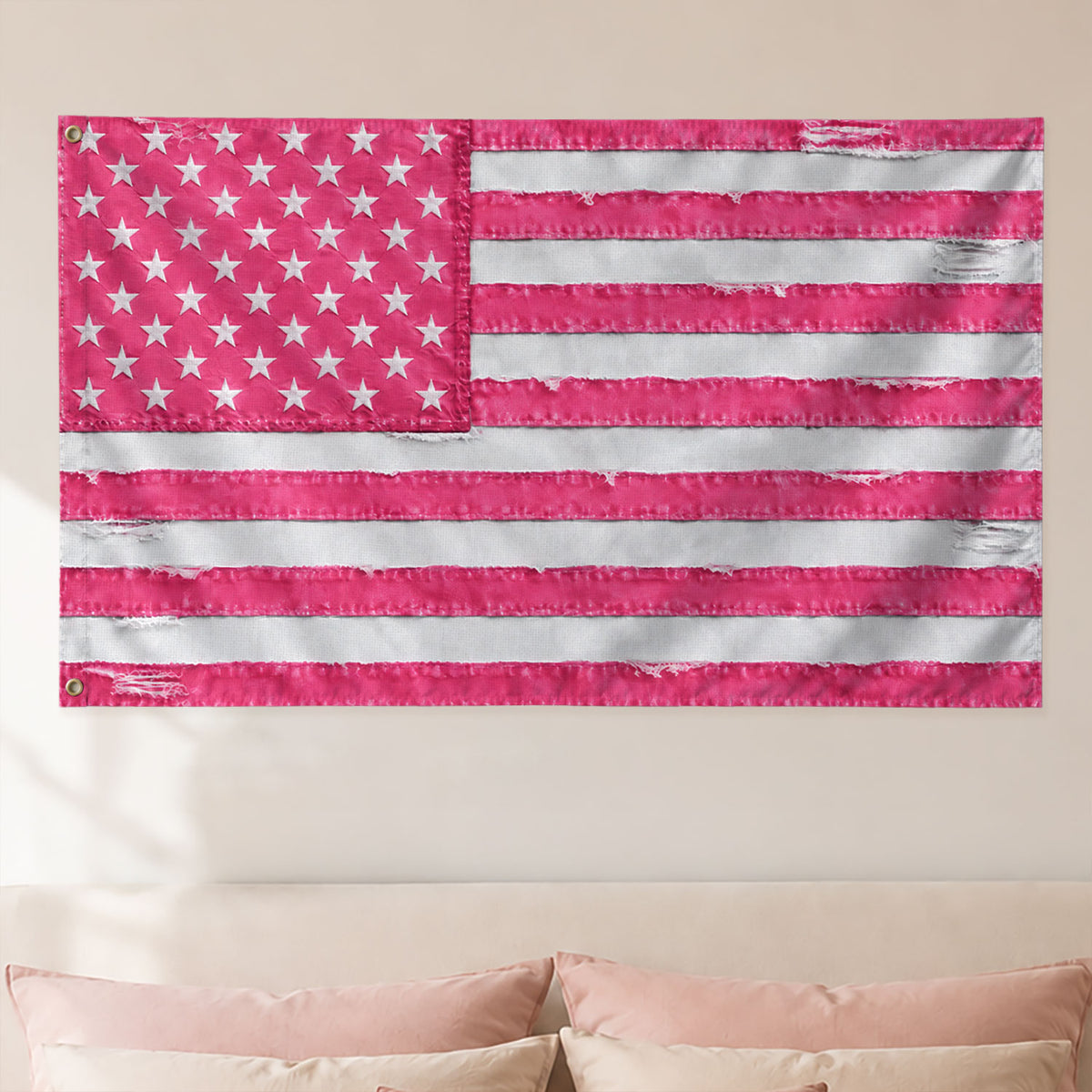 Custom Pink Distressed USA Flag Portrait Photo Collage Banner Wall Art Tapestry Piece