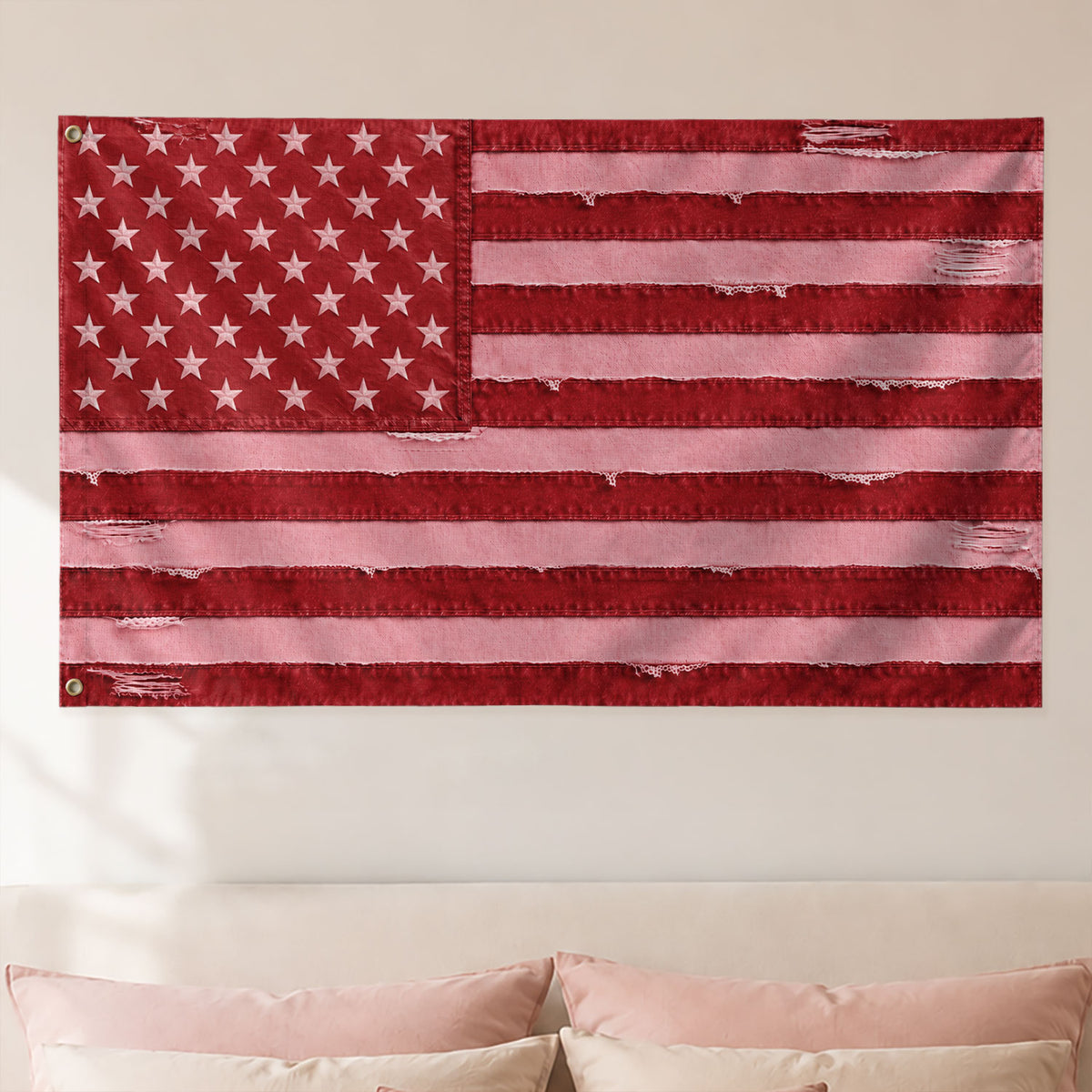 Custom Pink Distressed USA Flag Portrait Photo Collage Banner Wall Art Tapestry Piece