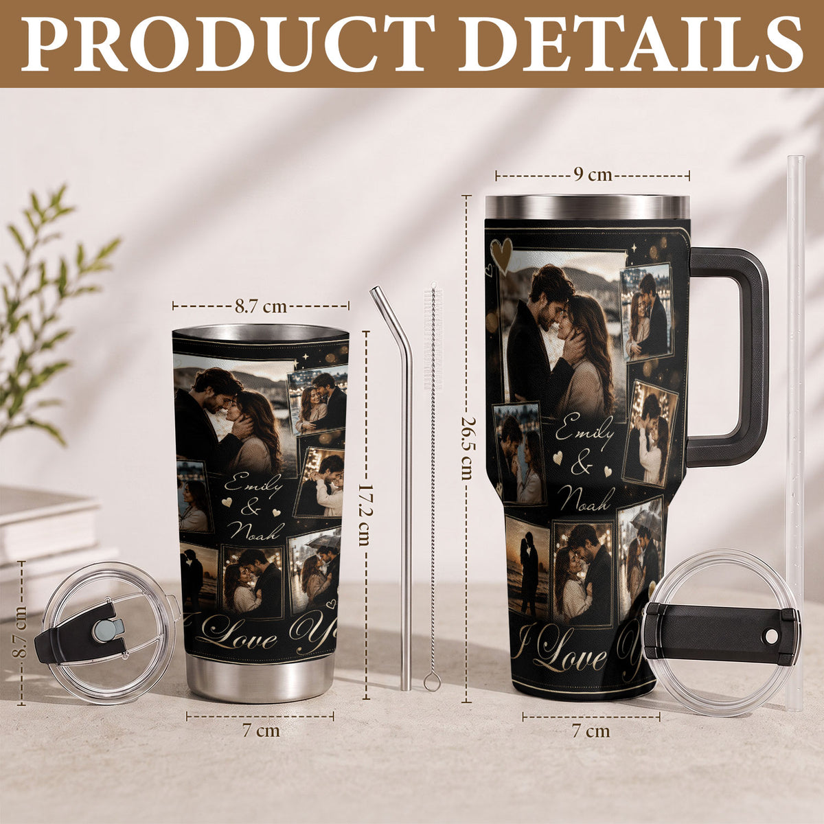 Custom Couple Memory Collage Tumbler Names Date Insulated Drinkware Cup Lid Piece