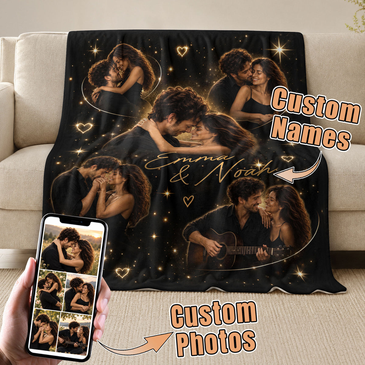 Custom Couple Photo Blanket Picture Collage Soft Fleece Throw Elegant Wedding Gift