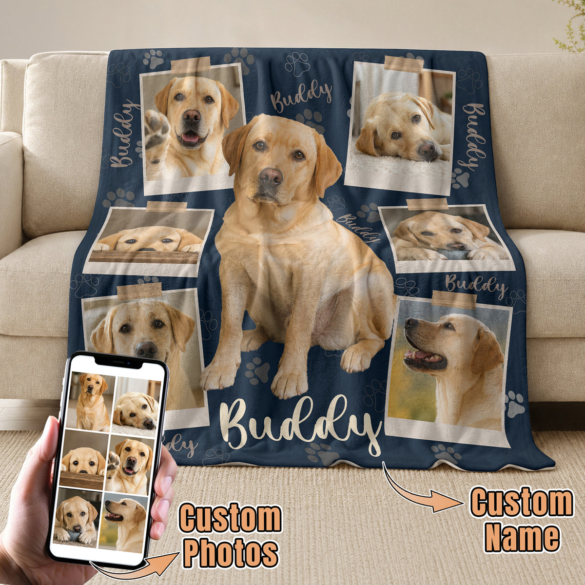 Custom Dog Photo Blanket Pet Loss Memorial Picture Collage Soft Fleece Throw Gift