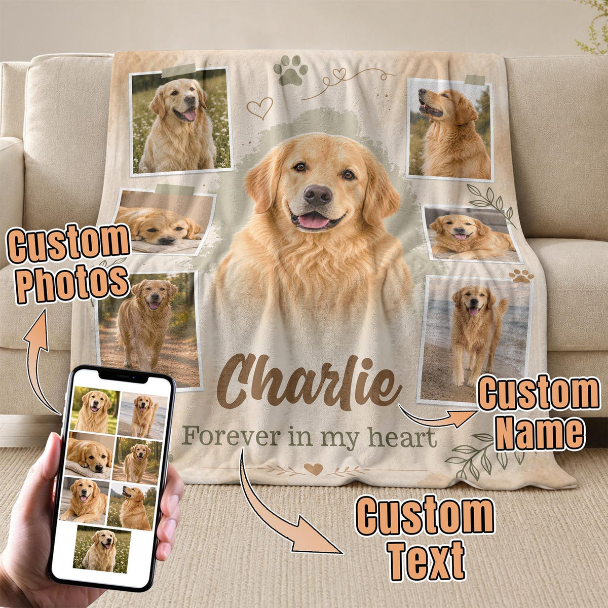 Custom Dog Photo Blanket Personalized Pet Memorial Picture Fleece Throw Gift For Dog Mom