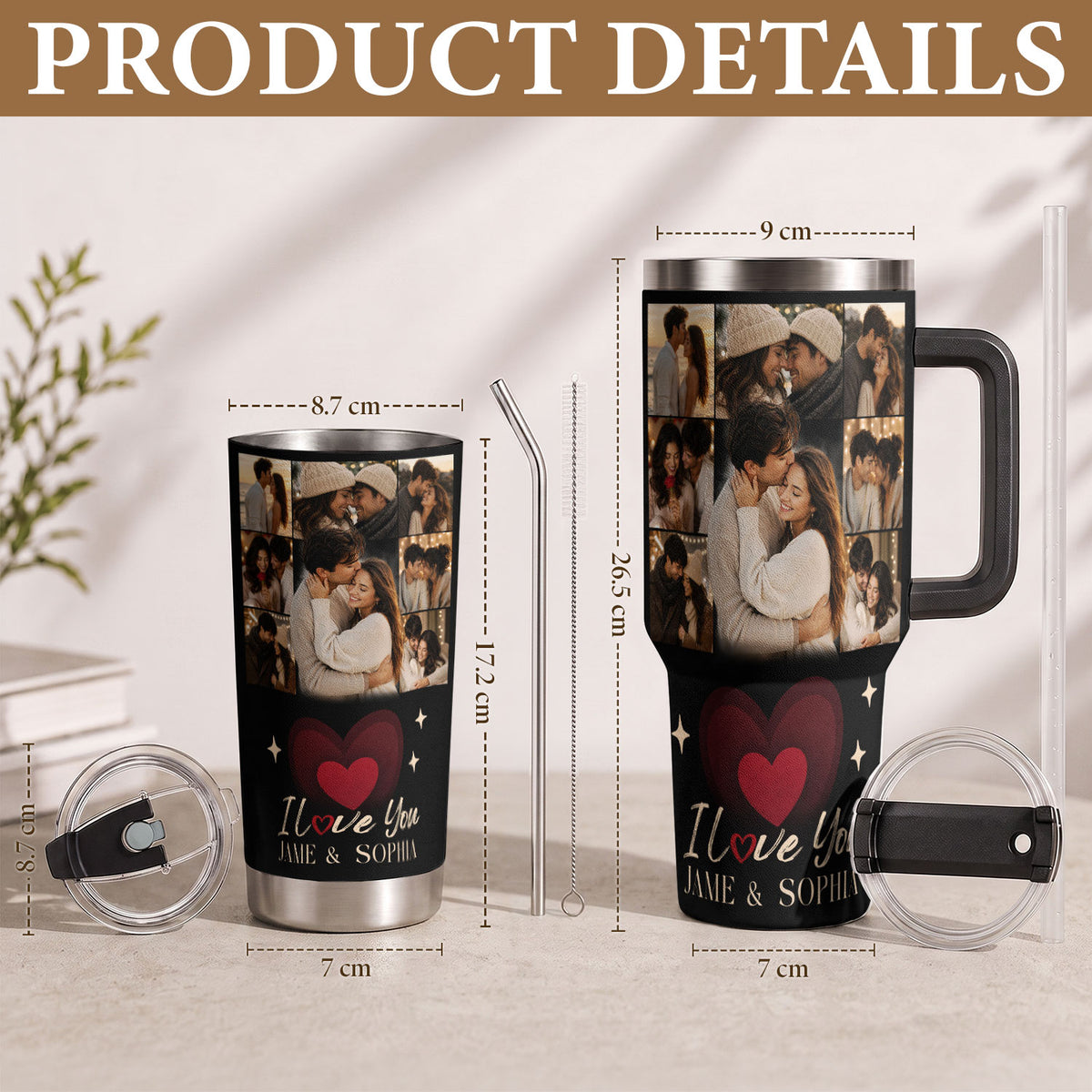 Custom Personal Photo Collage Couple Tumbler Names Text Insulated Beverage Mug Cup Item