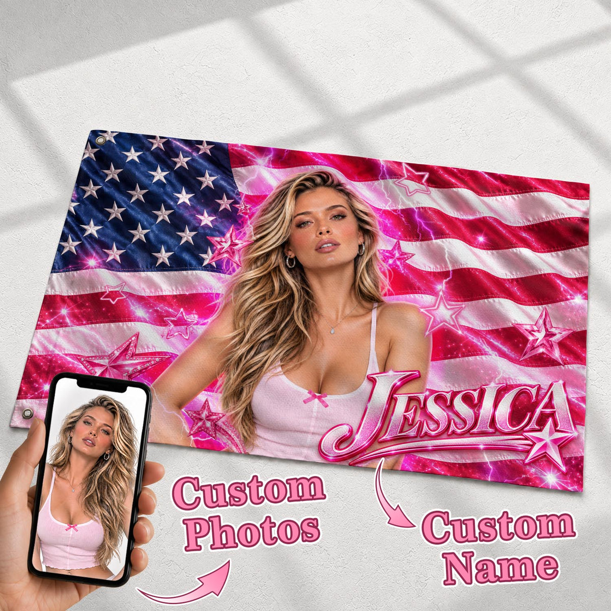 Customized Photo Flag Personalized Picture Banner Custom Name Stars Aesthetic Wall Decor
