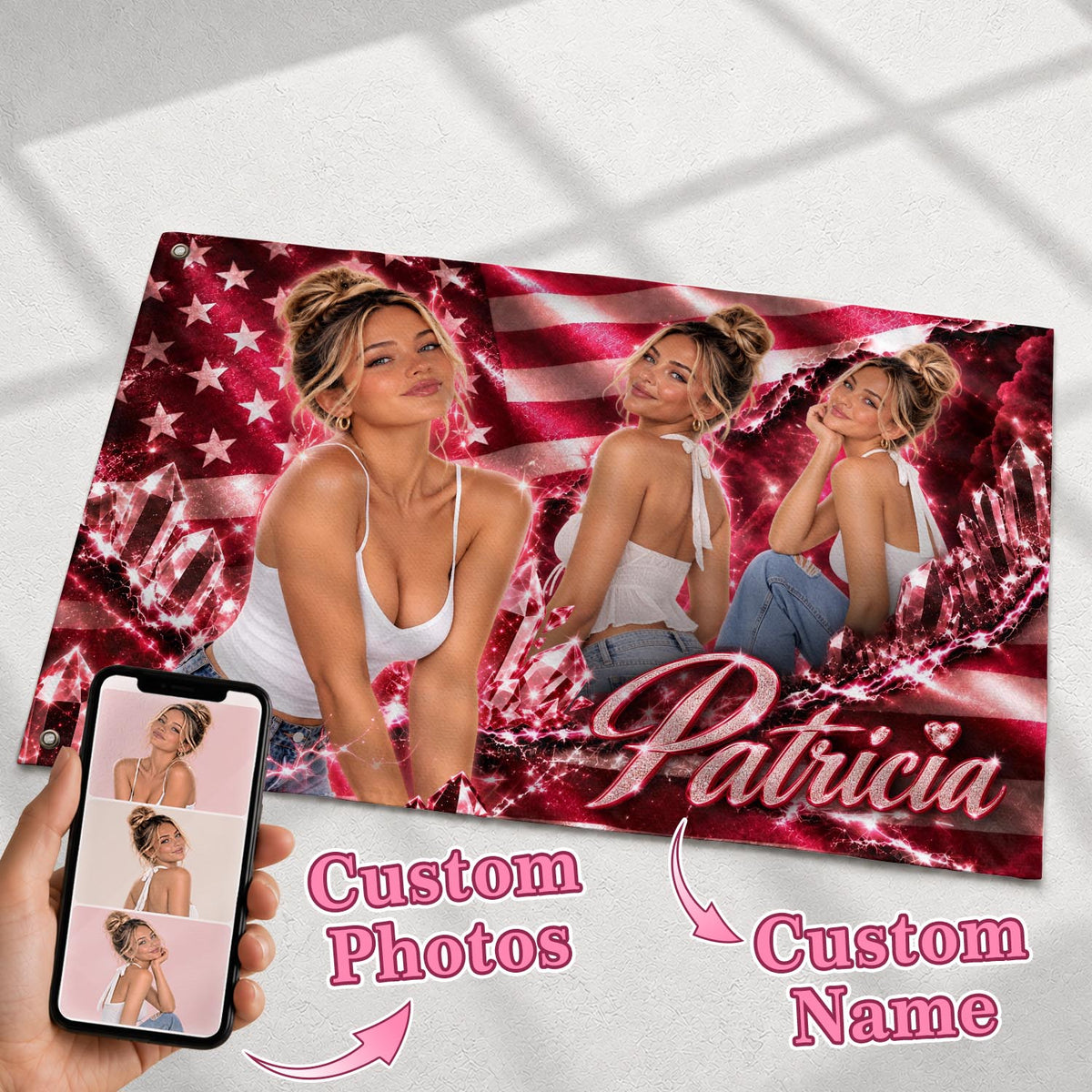 Custom Photo Flag Personalized Picture Banner Script Name Lightning Crystal Wall Decor