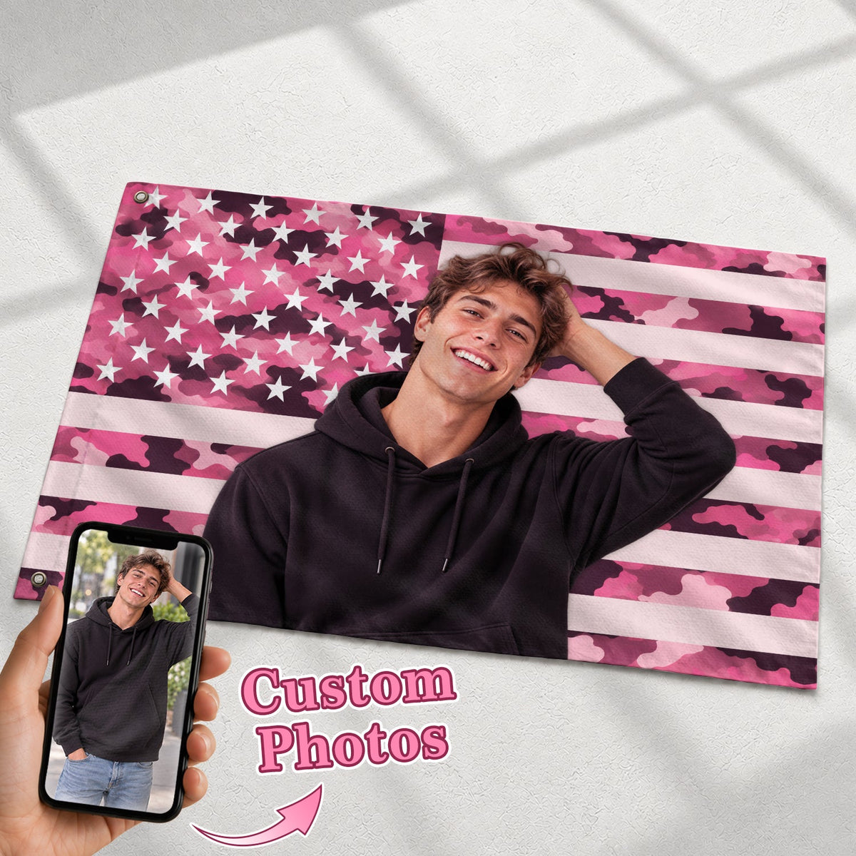 Camouflage Military USA Design American Flag Custom, Custom Flag with Picture for Family Memories, Flag Custom-Made Personalized Gift, Pallyprints Co.