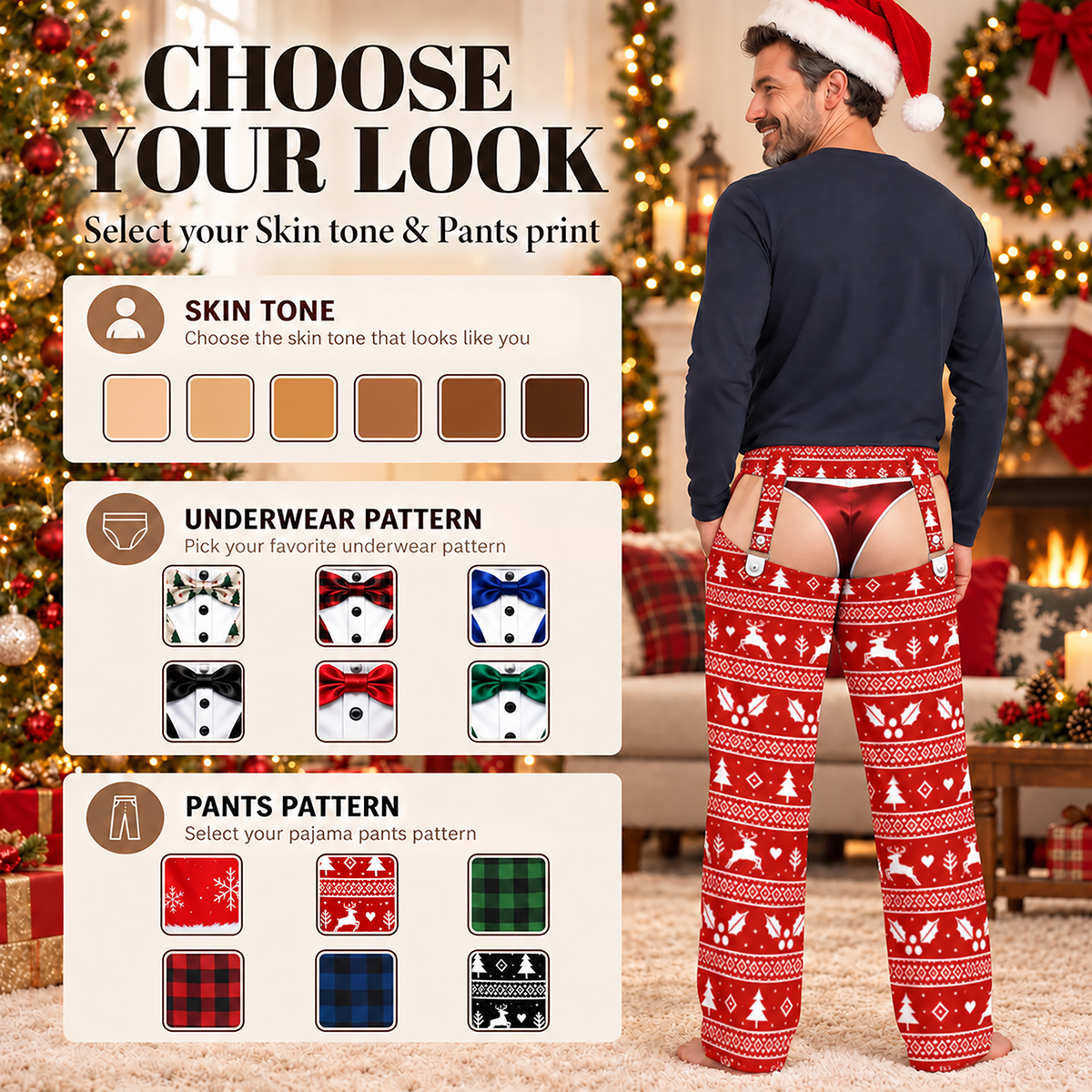 Funny Mens Pajama Pants with Christmas Tuxedo, Custom Pajamas for Festive Parties, Stylish Gag Gifts and Christmas Pajamas for Nights, Pallyprints Co.