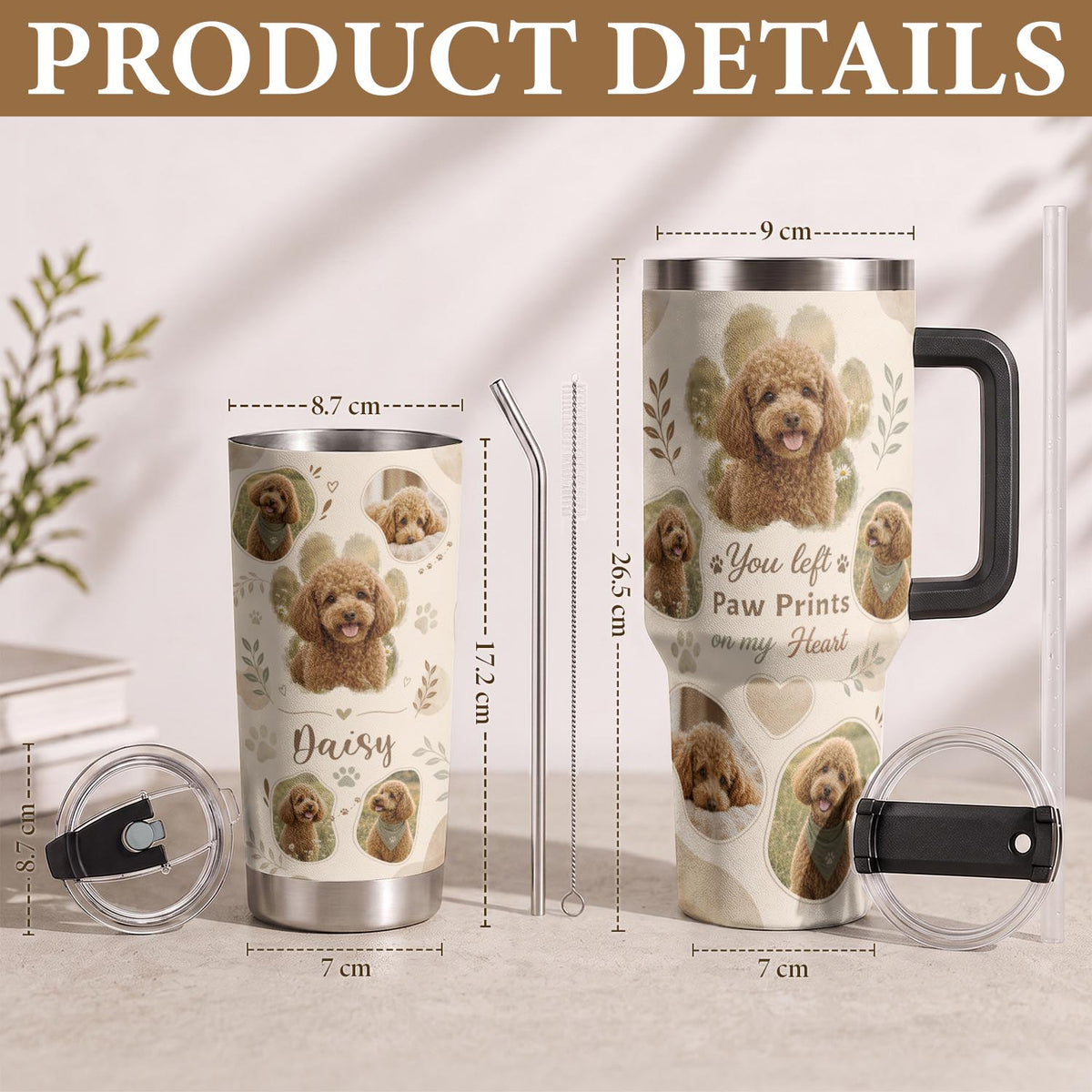 Custom Dog Picture Tumbler with Handle Personalised Pet Portrait Collage Gift Dog Lover