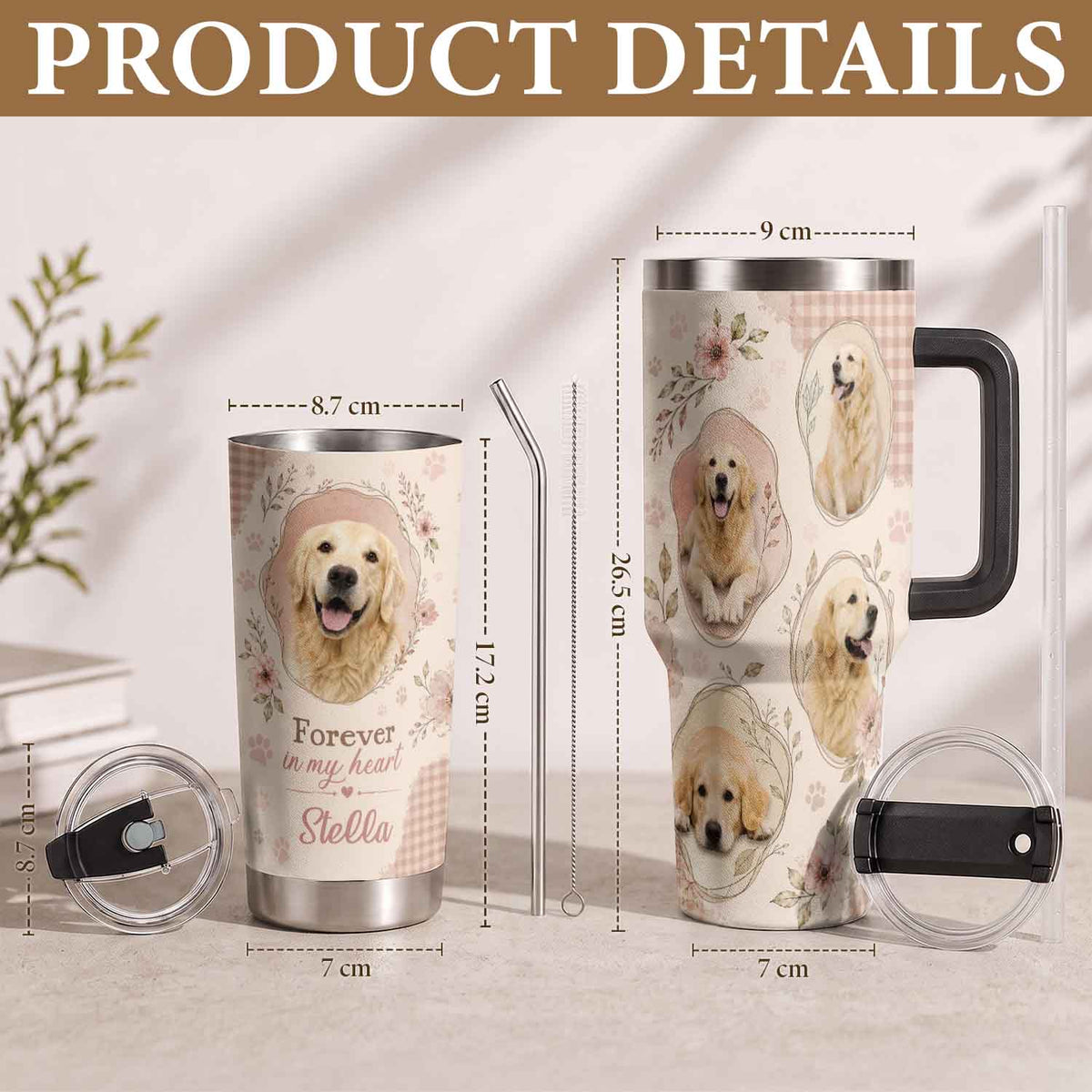 Custom Dog Photo Tumbler with Handle Forever In My Heart Personalised Pet Loss Memorial Gift