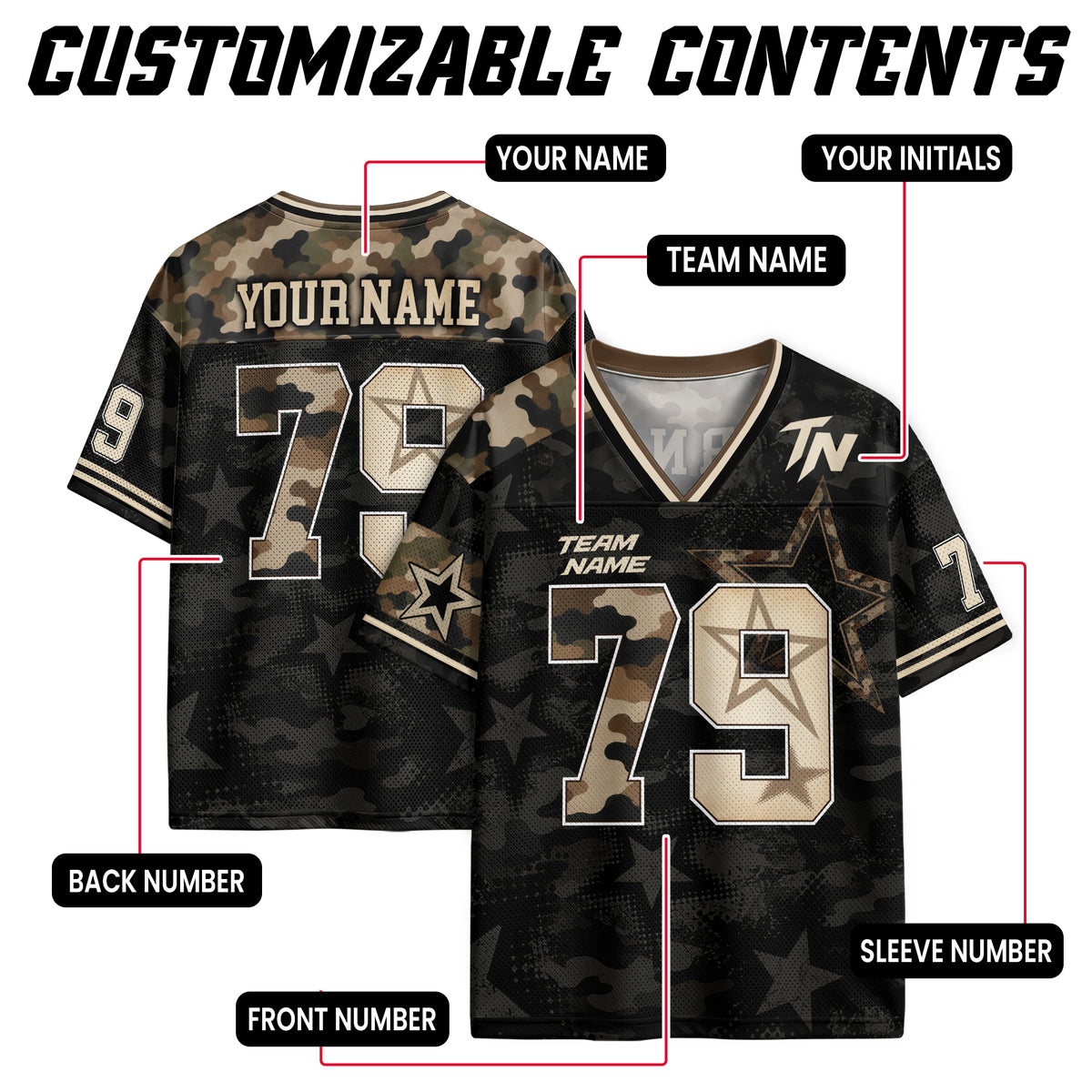 Custom Lone Riders Football Jersey Unisex Camo Star Y2K Jersey Shirt Clothing Apparel