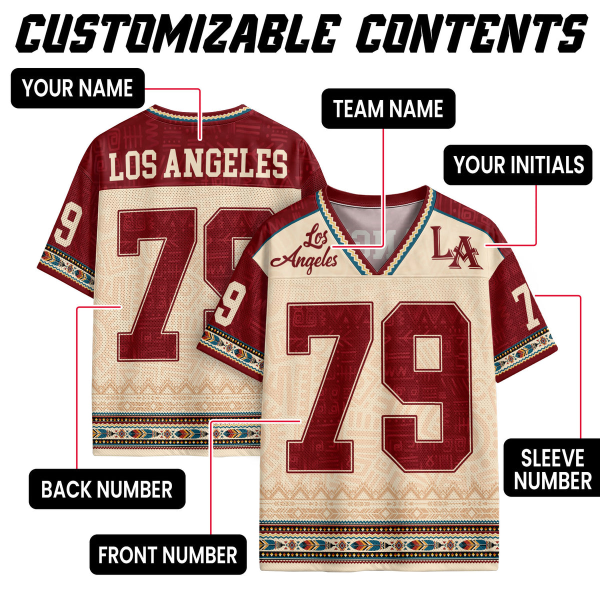 Custom Los Angeles Football Jersey Unisex Aztec Pattern Y2K Jersey Shirt Apparel