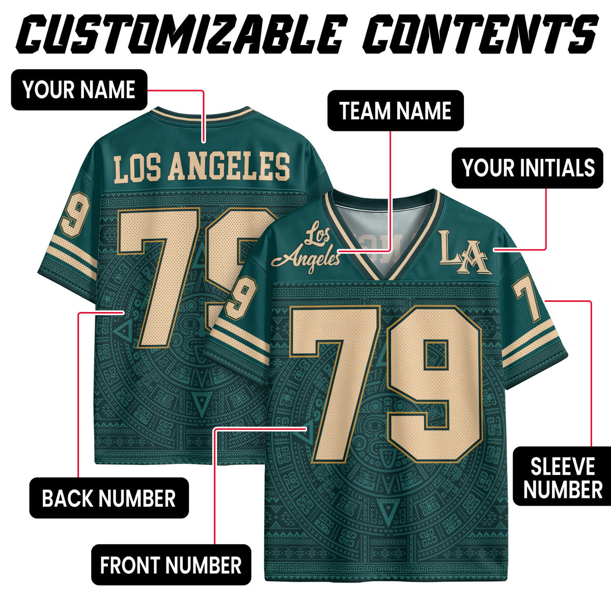 Custom Green Storm Hawks Football Jersey Unisex Aztec Pattern Y2K Outfits Clothing