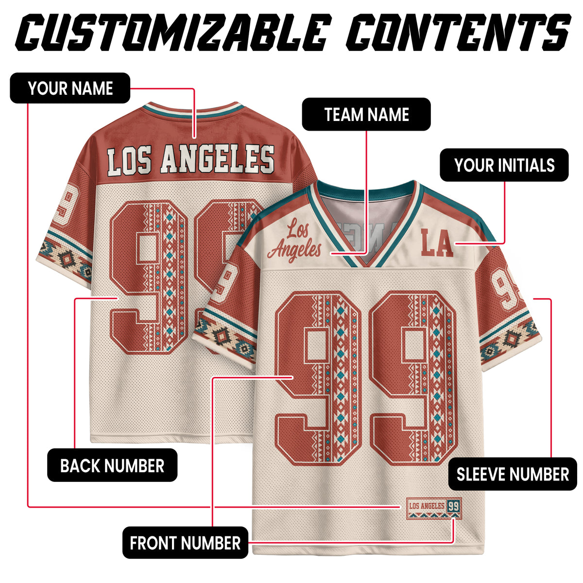 Custom Orange Los Angeles Football Y2K Outfits Unisex Ethnic Aztec Print Team Shirt