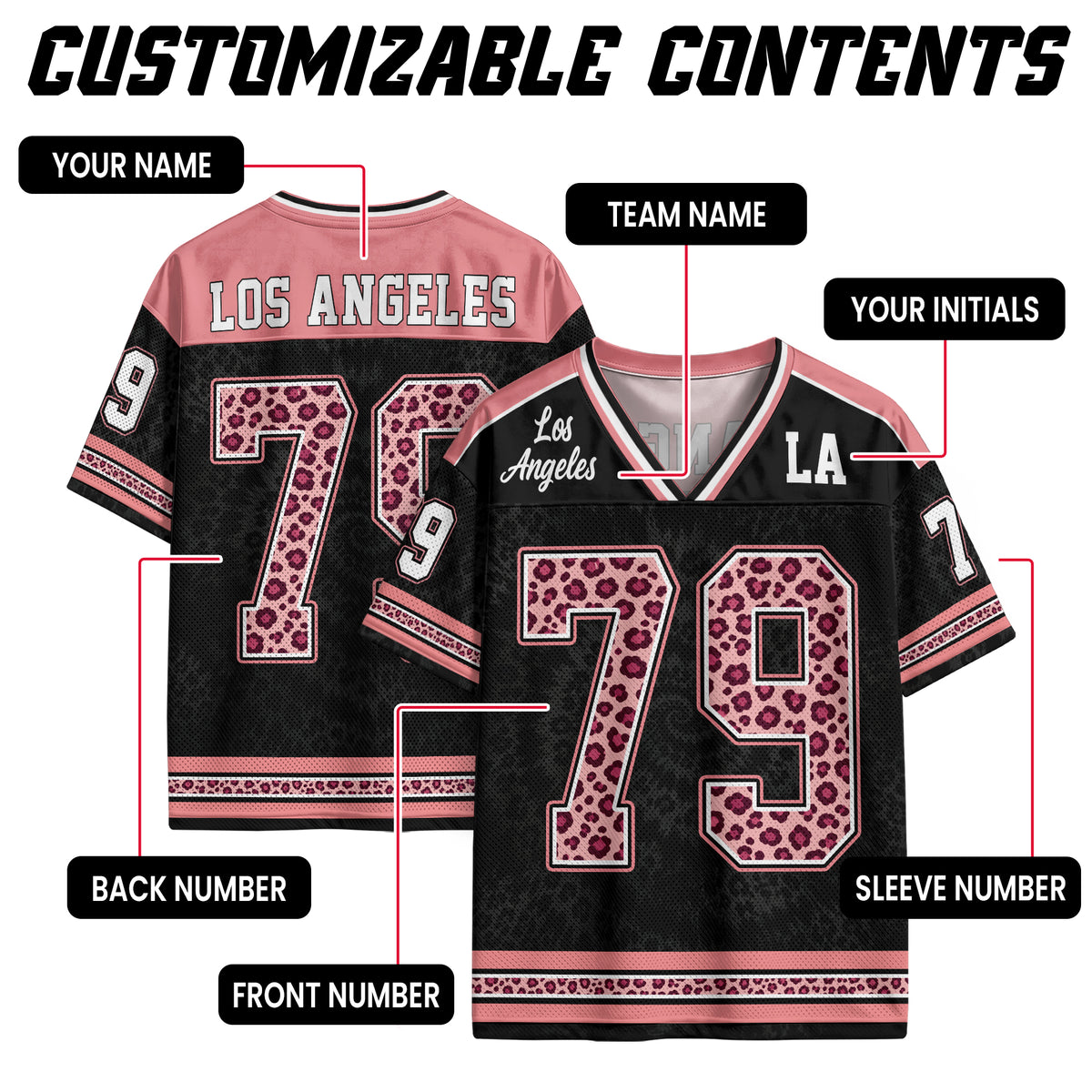 Custom Pink Leopard Los Angeles Football Y2K Jersey Unisex Cheetah Print Team Shirt
