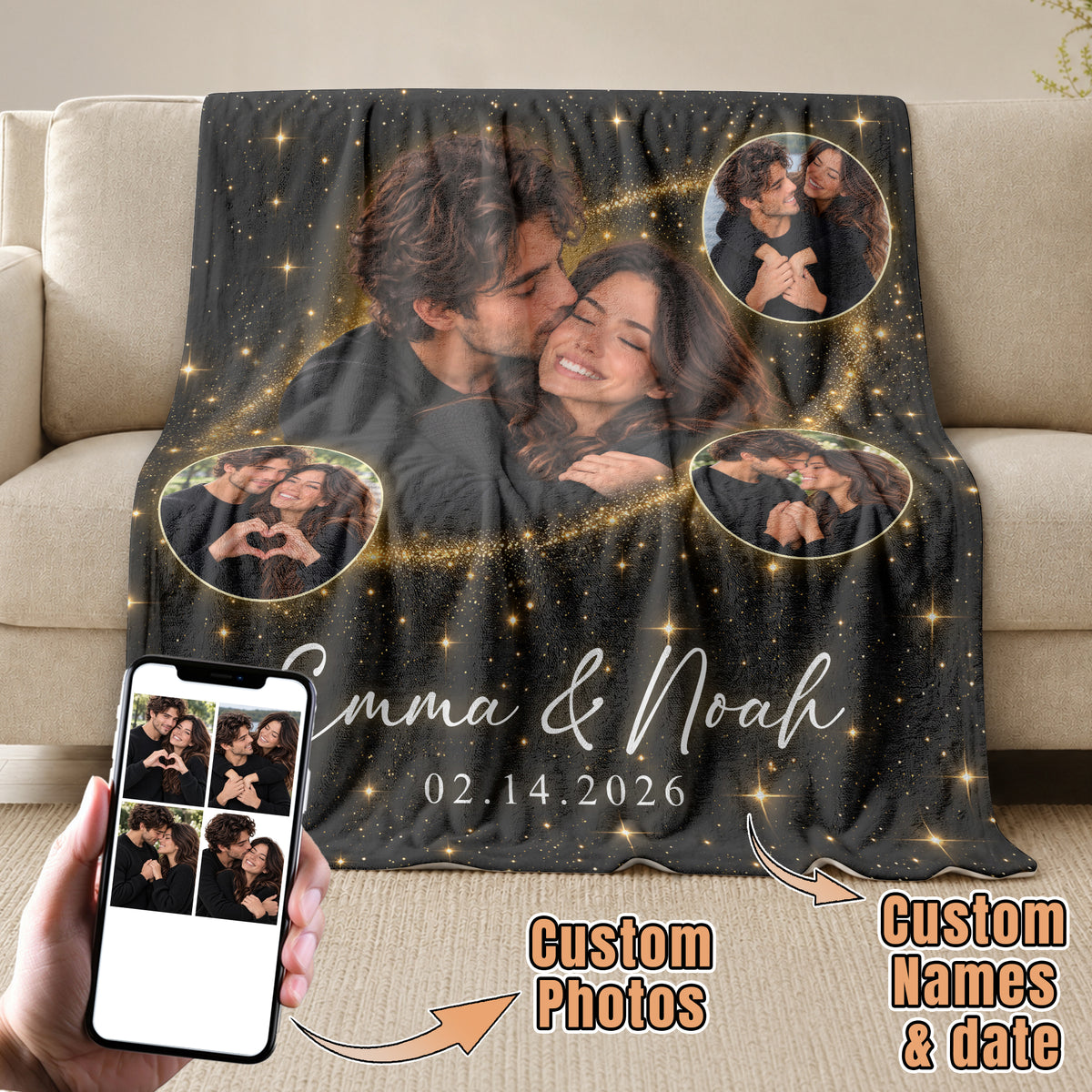 Custom Photo Collage Fleece Blanket Starry Sparkle Picture Throw Warm Bedding Cover