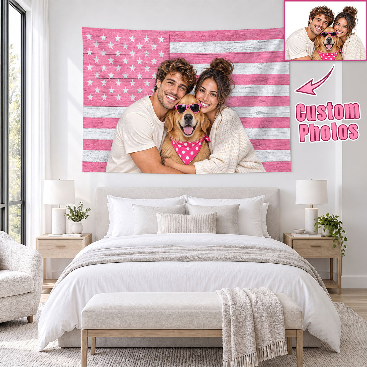 Custom Photo Patriotic American Flag Tapestry Rustic Wood Stars Wall Hanging Backdrop