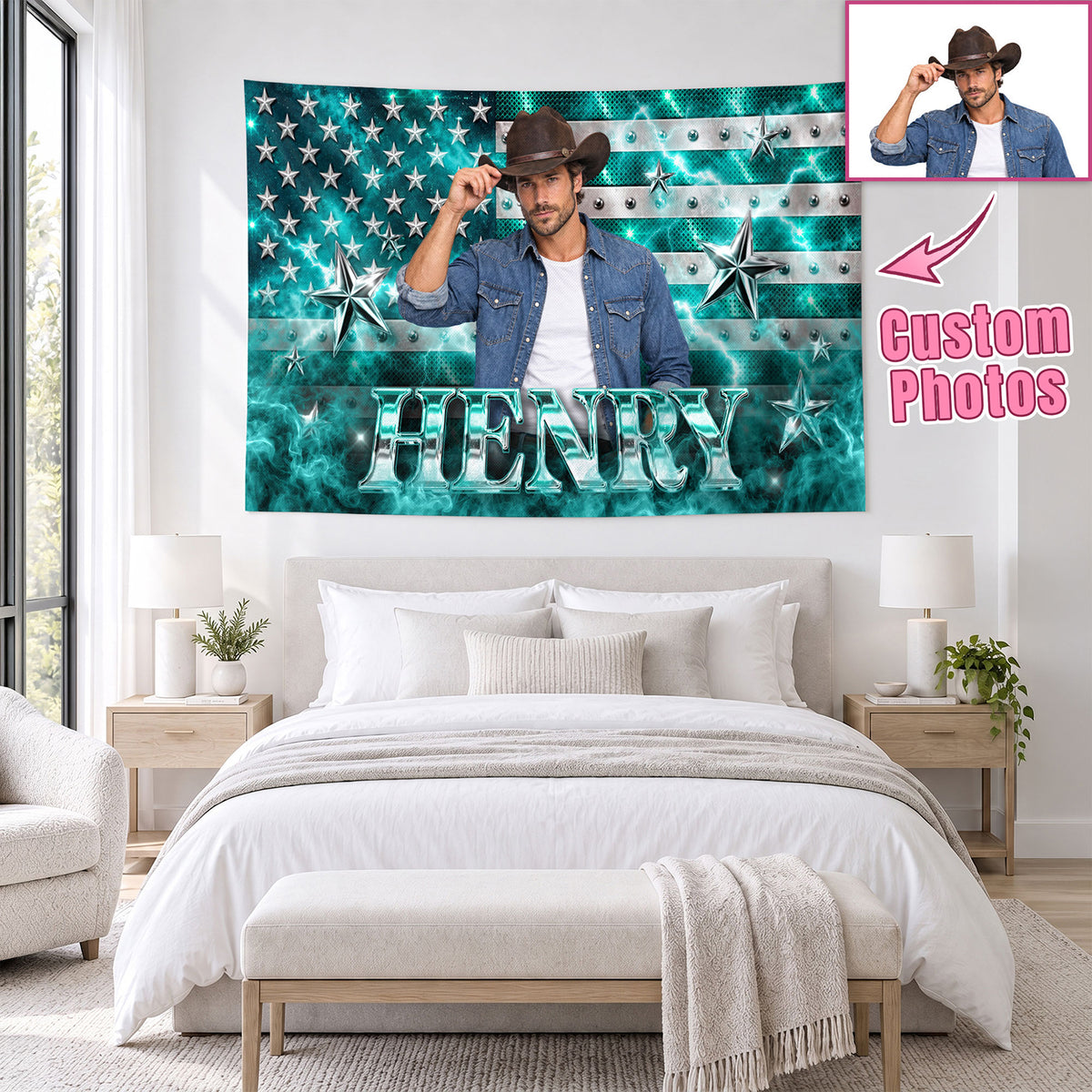 Custom Photo Patriotic American Flag Tapestry Lightning Stars Wall Hanging Backdrop Sheet
