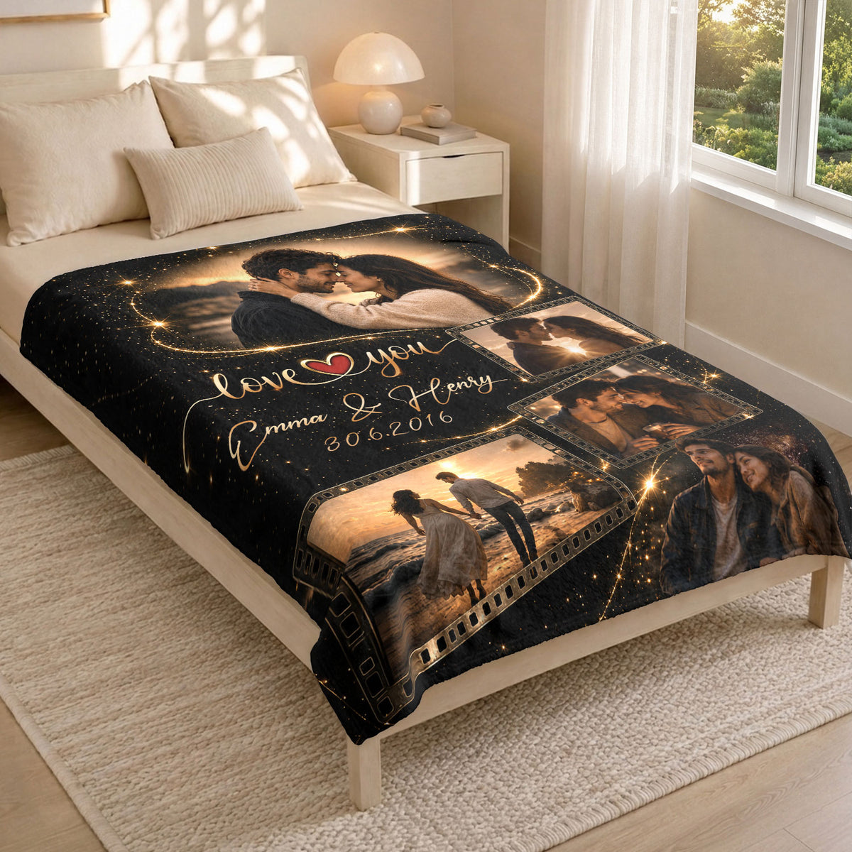Custom Couple Photo Blanket Picture Collage Film Roll Soft Fleece Throw Anniversary Gift