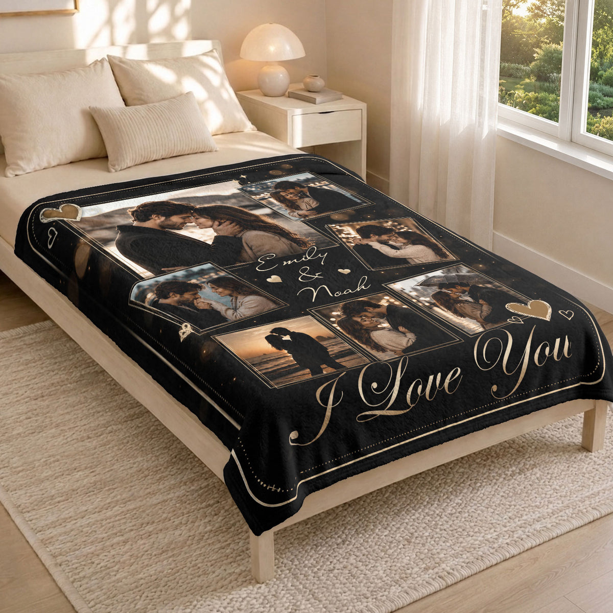 Custom Couple Photo Blanket Picture Collage I Love You Names Soft Fleece Anniversary Gift