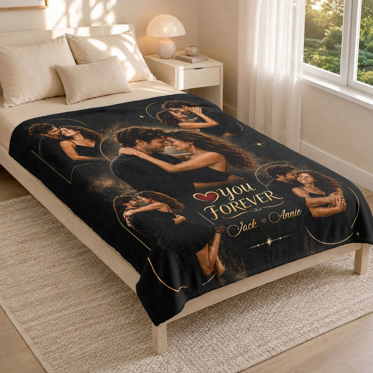 Custom Photo Blanket Collage Couple Names Love You Forever Soft Fleece Romantic Gift