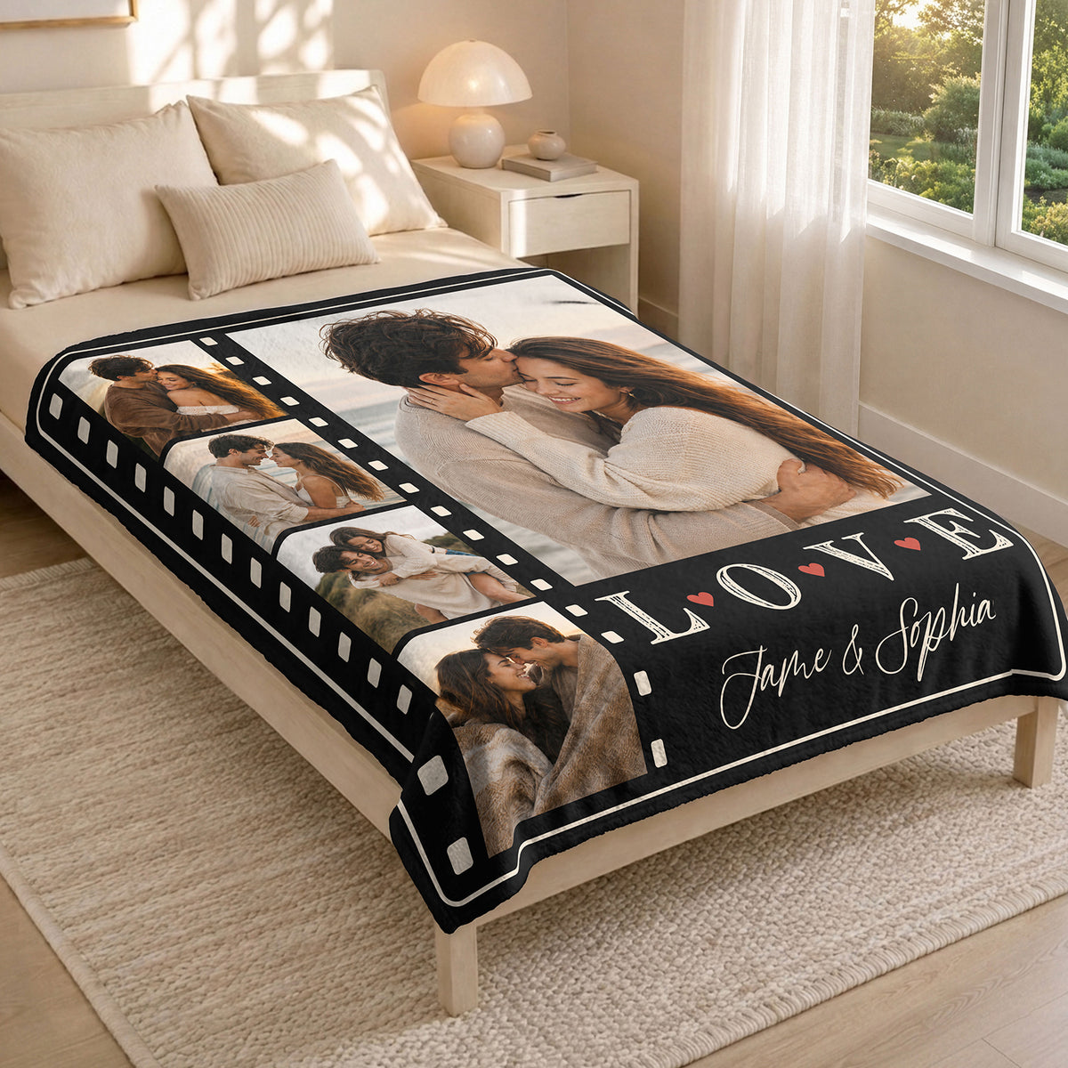 Custom Couple Photo Blanket Picture Collage Film Strip Soft Fleece Throw Anniversary Gift
