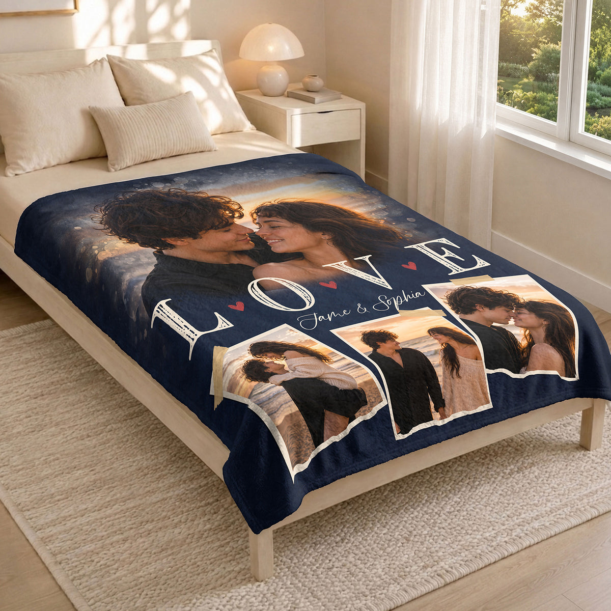 Custom Couple Photo Blanket Picture Collage Love Names Soft Fleece Throw Anniversary Gift