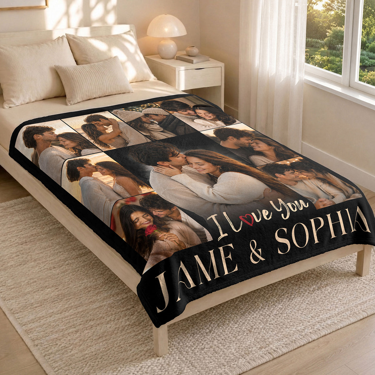Custom Photo Blanket Collage Couple Names I Love You Soft Fleece Throw Romantic Love Gift