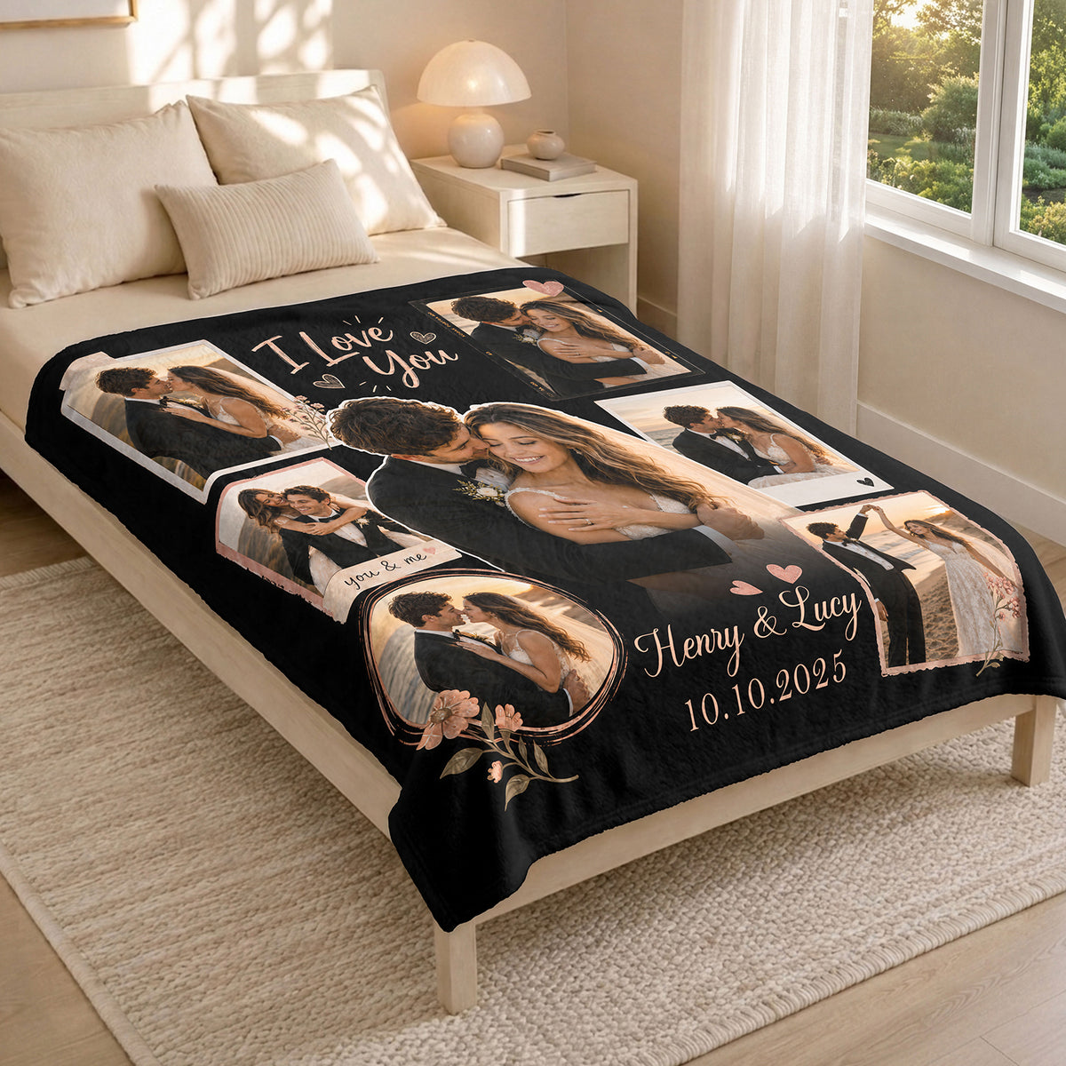 Custom Couple Photo Blanket Picture Collage I Love You Names Date Fleece Anniversary Gift