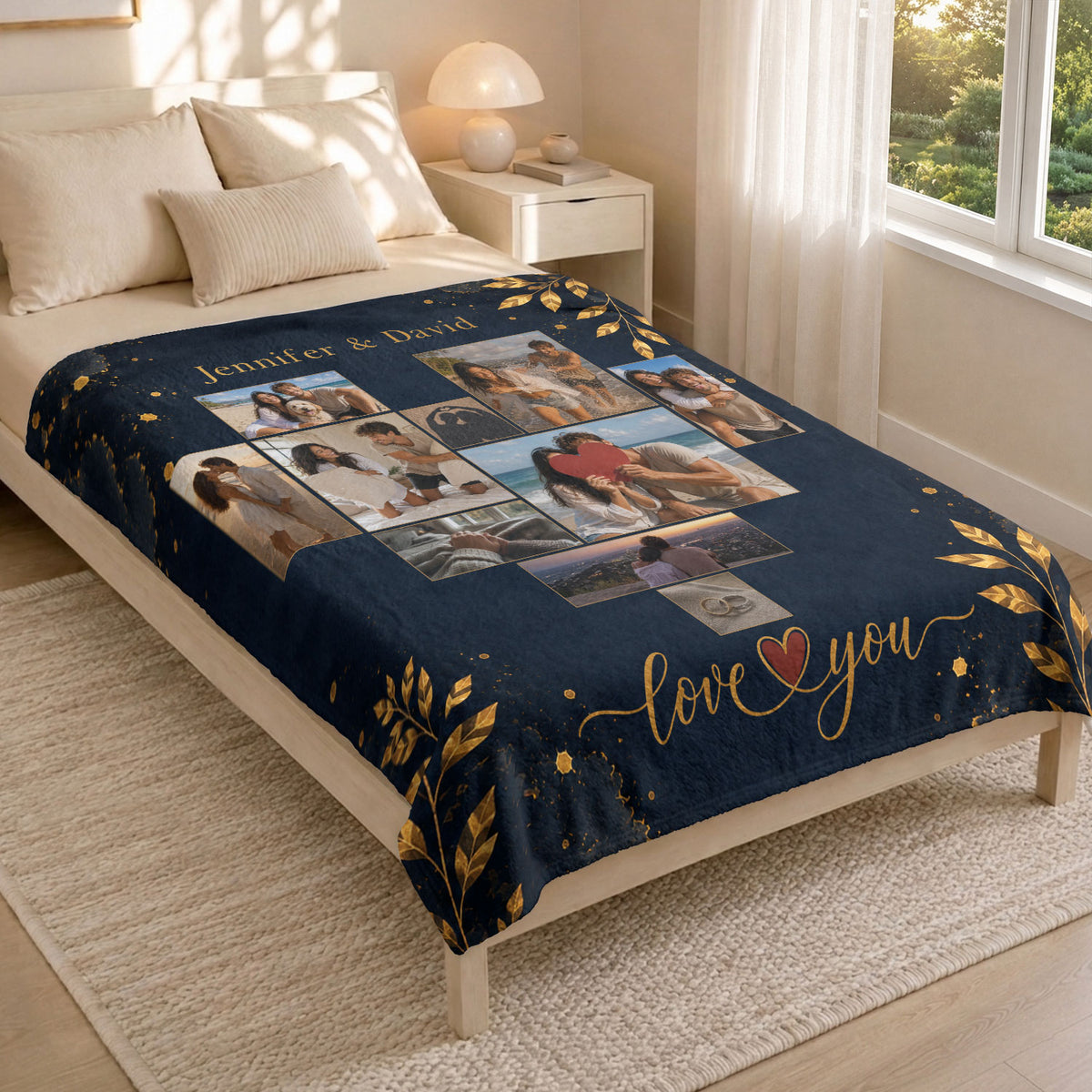 Custom Couple Photo Blanket Picture Heart Collage Names Soft Fleece Throw Anniversary Gift