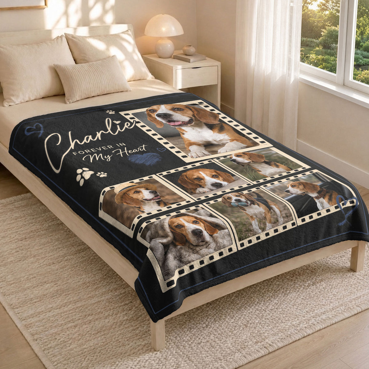 Personalized Custom Dog Photo Collage Memorial Blanket Pet Name Film Strip Throw Decor