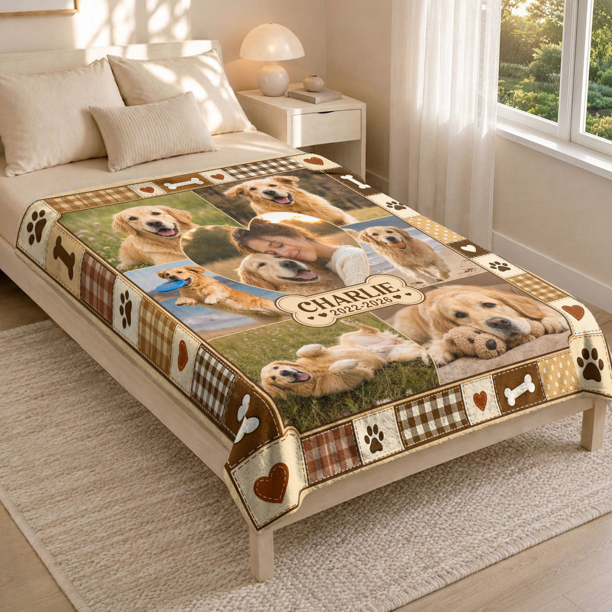 Custom Dog Photo Blanket Pet Memorial Picture Collage Name Date Fleece Throw Dog Loss Gift