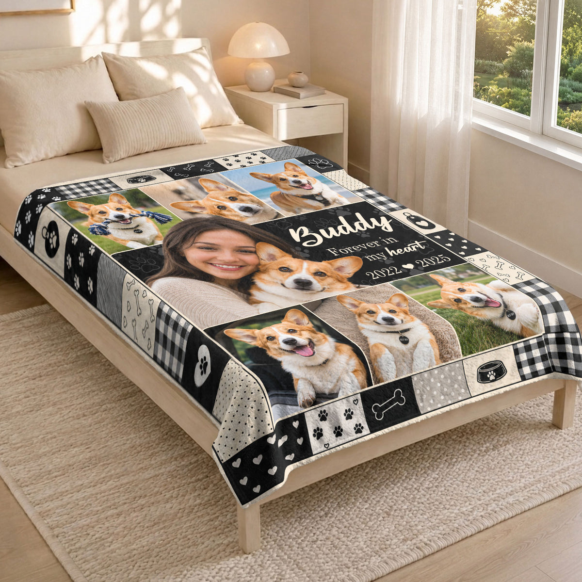 Custom Dog Photo Blanket Pet Memorial Collage Forever In My Heart Fleece Throw Loss Gift