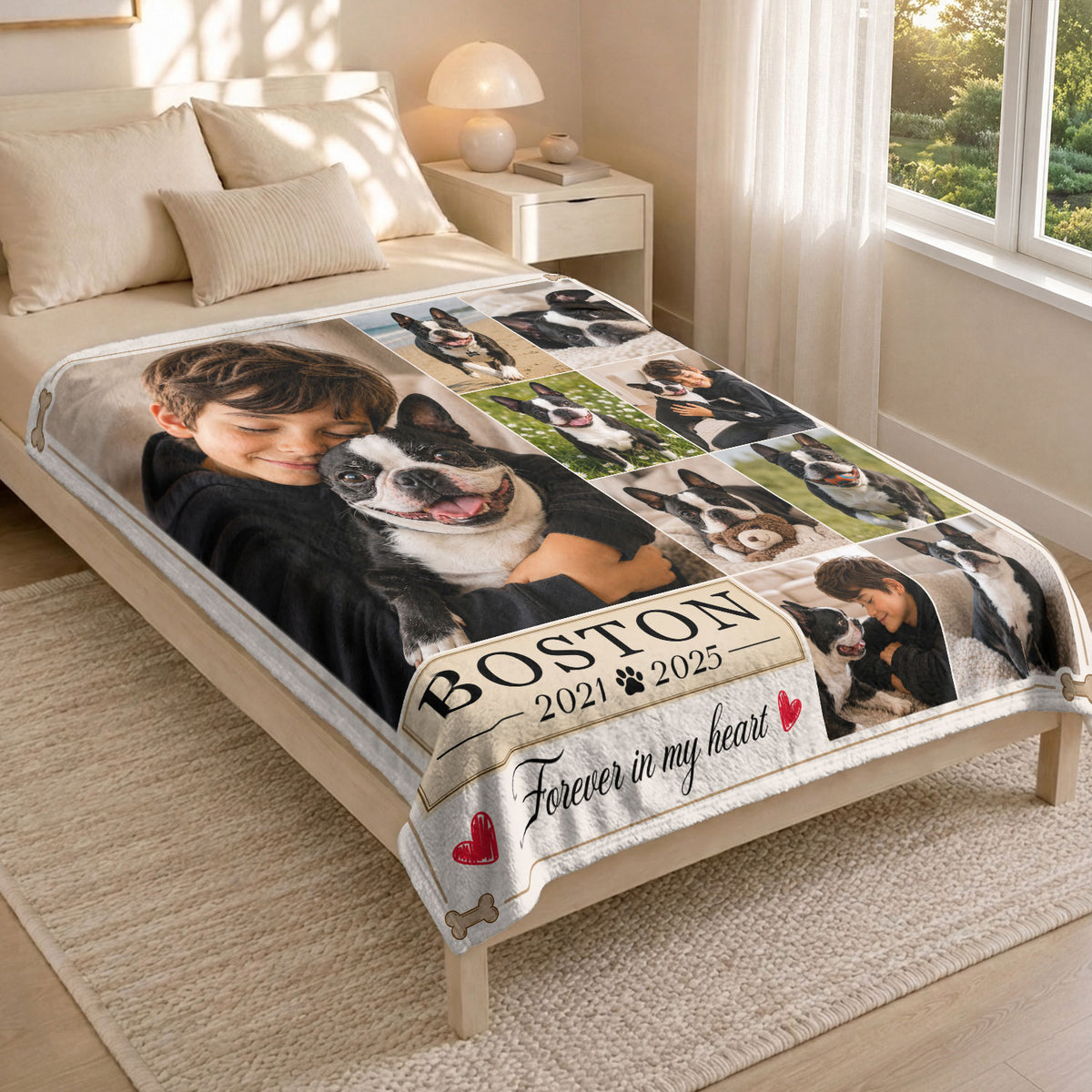 Custom Dog Photo Blanket Pet Memorial Collage Forever In My Heart Soft Fleece Loss Gift