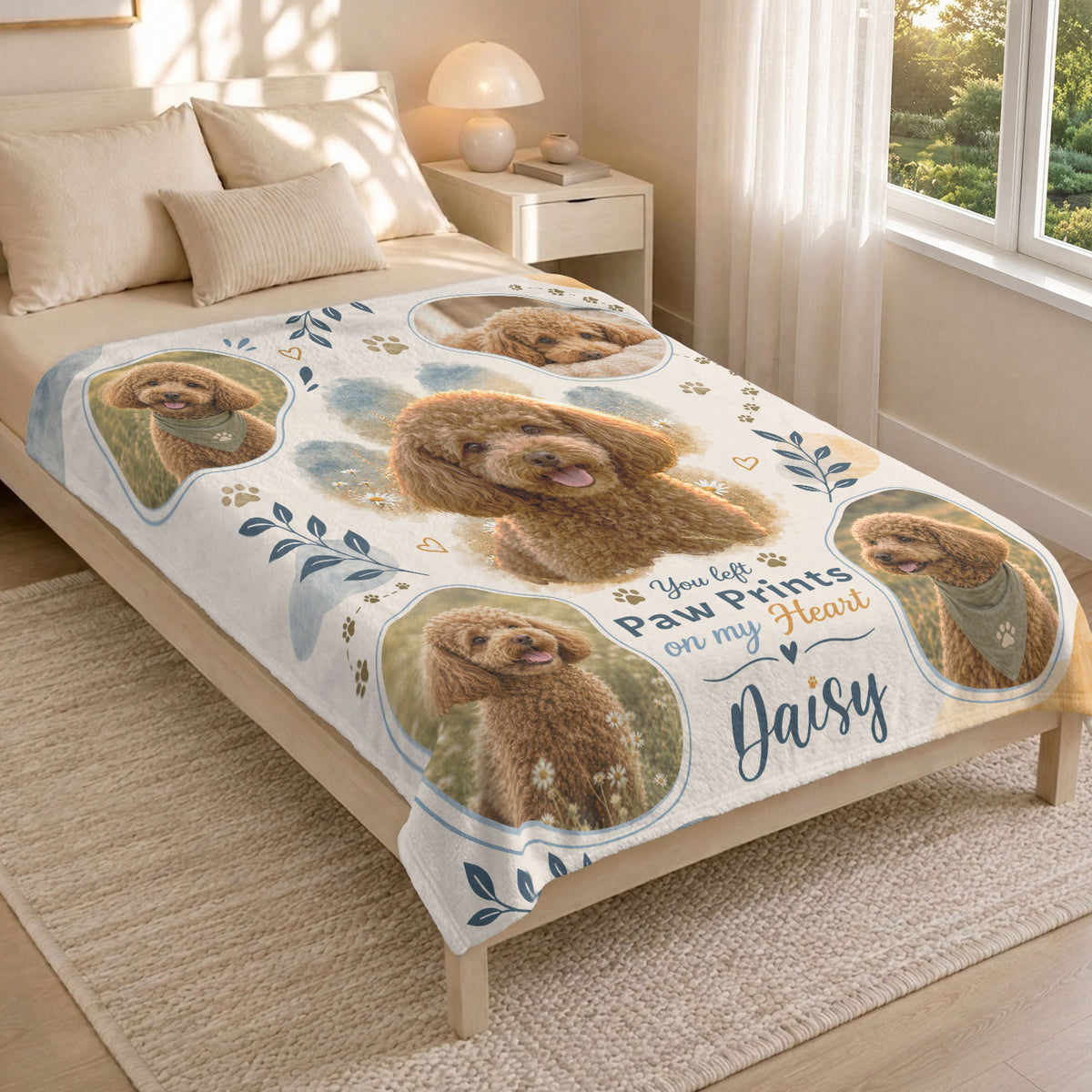 Custom Dog Memorial Blanket Photo Collage Name Paw Prints Soft Fleece Throw Pet Loss Gift