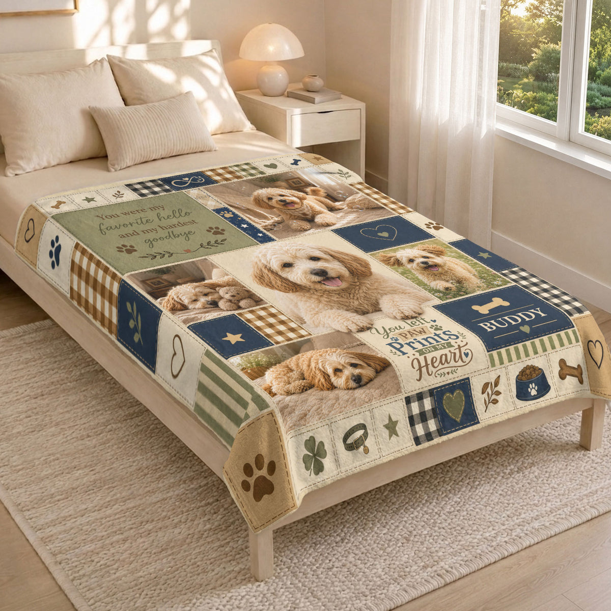 Custom Dog Photo Memorial Blanket Picture Collage Paw Prints Soft Fleece Sympathy Gift