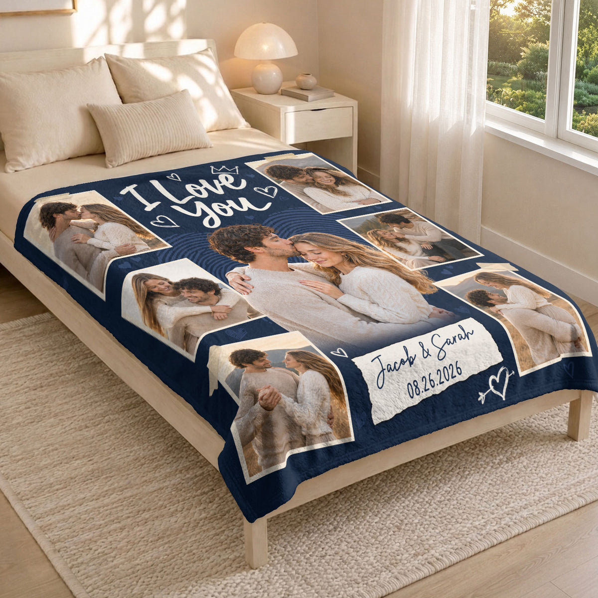 Personalized Photo Blanket for Couples Romantic I Love You Picture Collage Blanket
