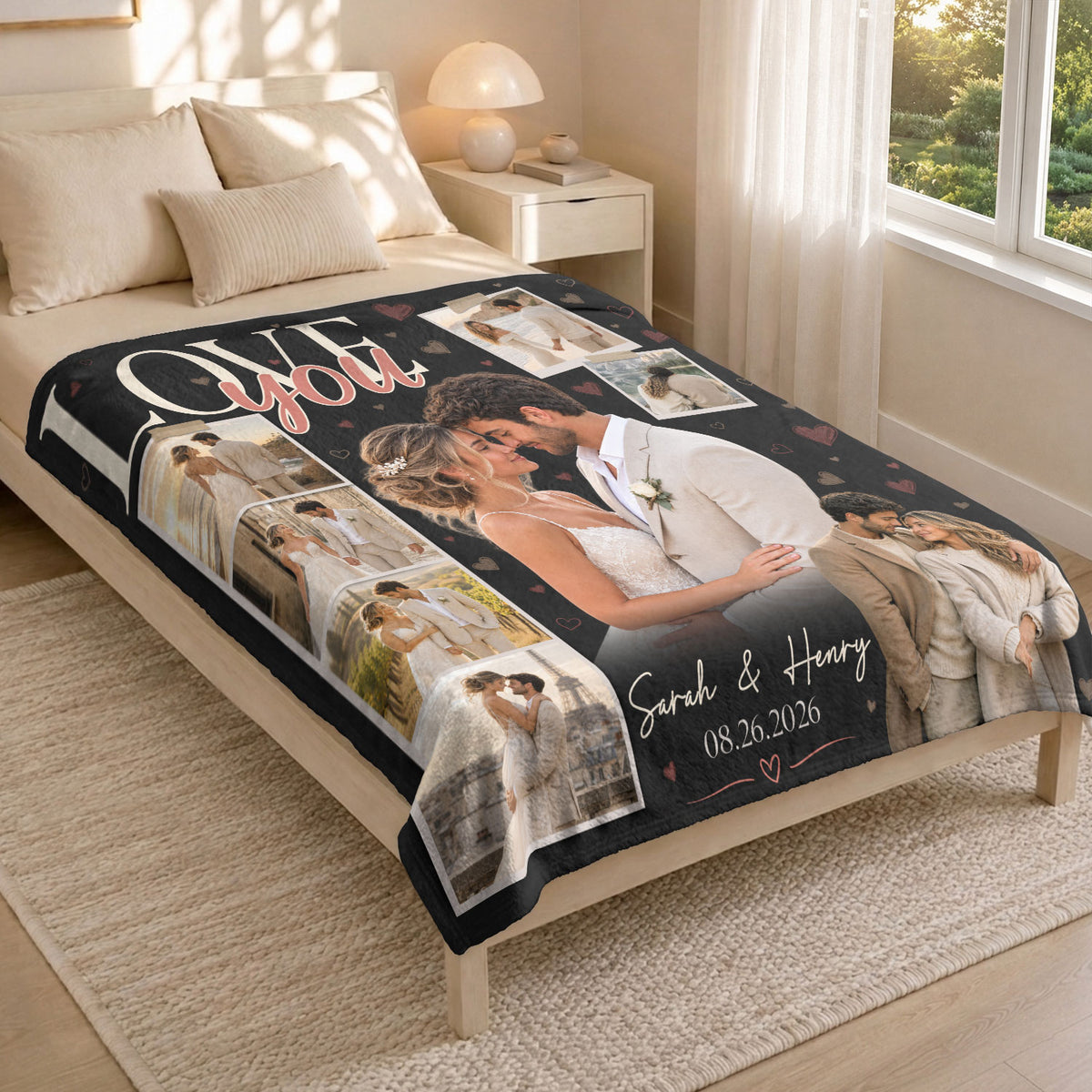 Custom Photo Blanket Couple Personalized Anniversary Gift Love You Collage Throw Blanket