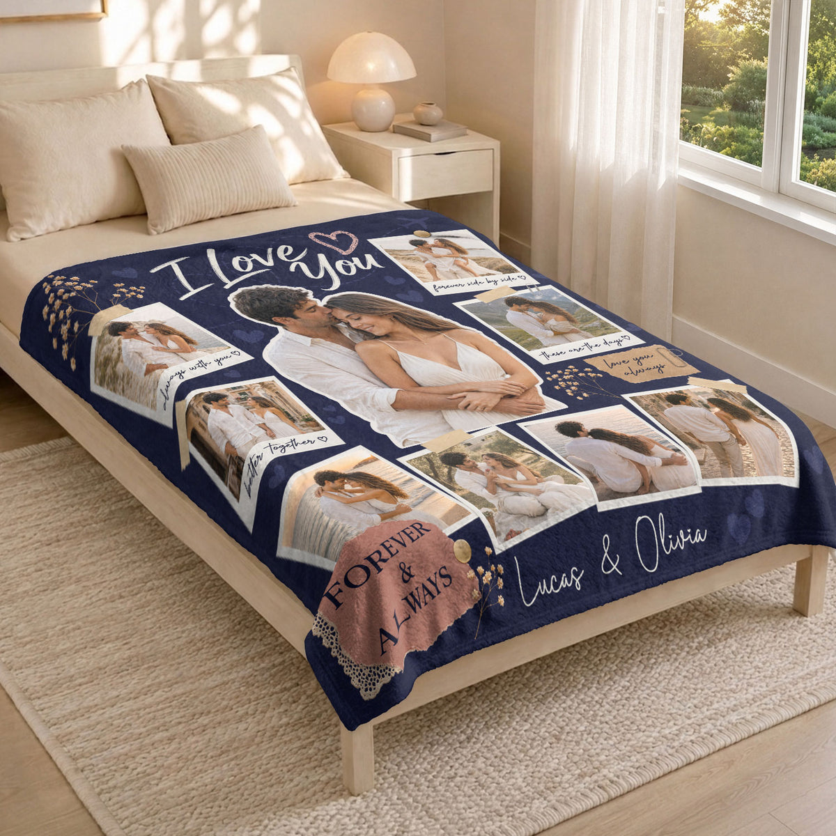 Personalized Photo Blanket for Couples Romantic I Love You Scrapbook Picture Blanket