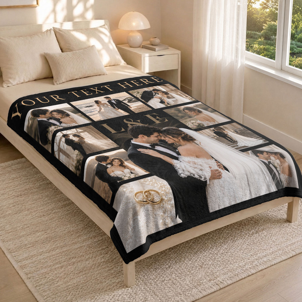 Custom Wedding Photo Collage Blanket Couple Initials Throw Blanket Keepsake Decor