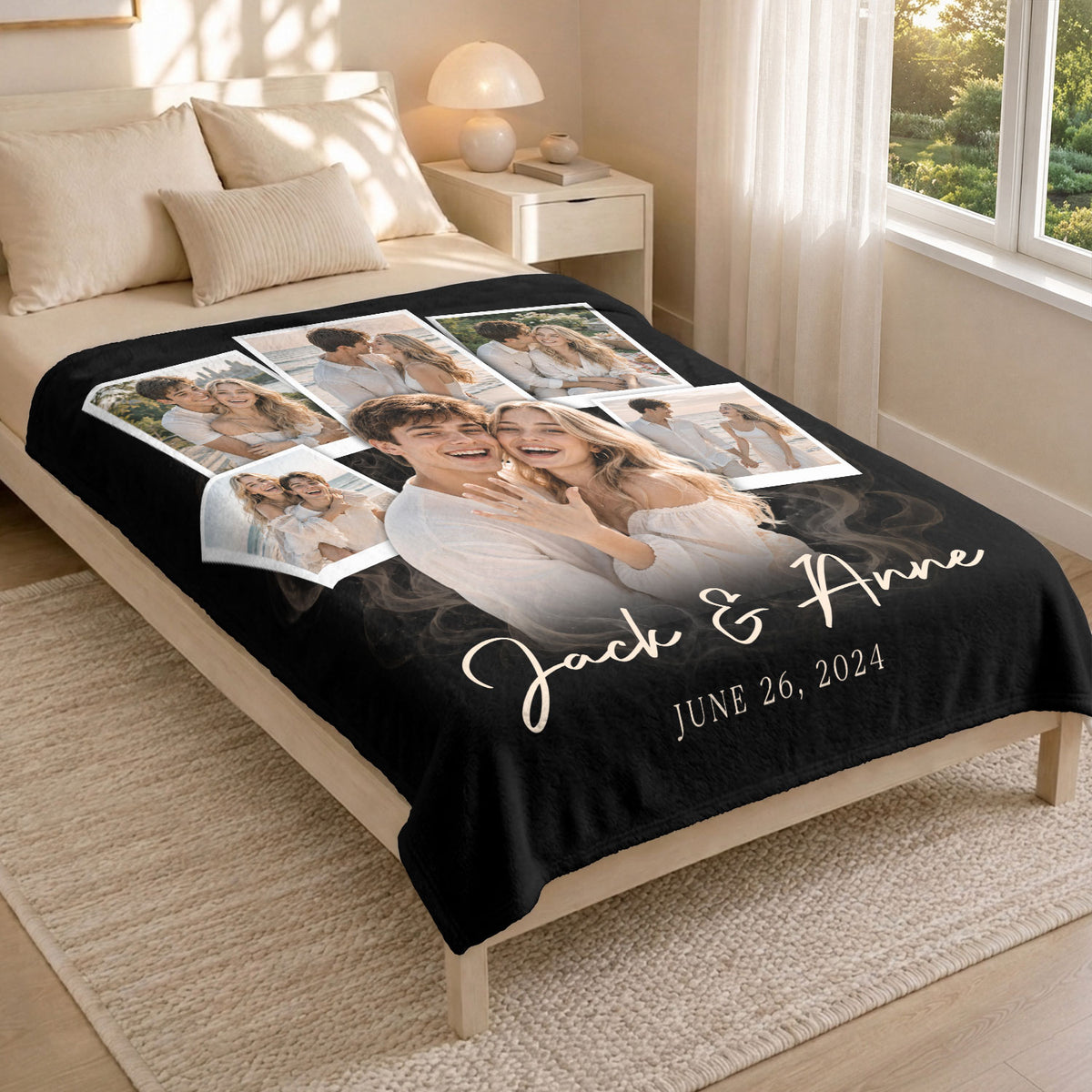 Custom Couple Photo Collage Engagement Blanket Names Date Throw Blanket Keepsake Decor