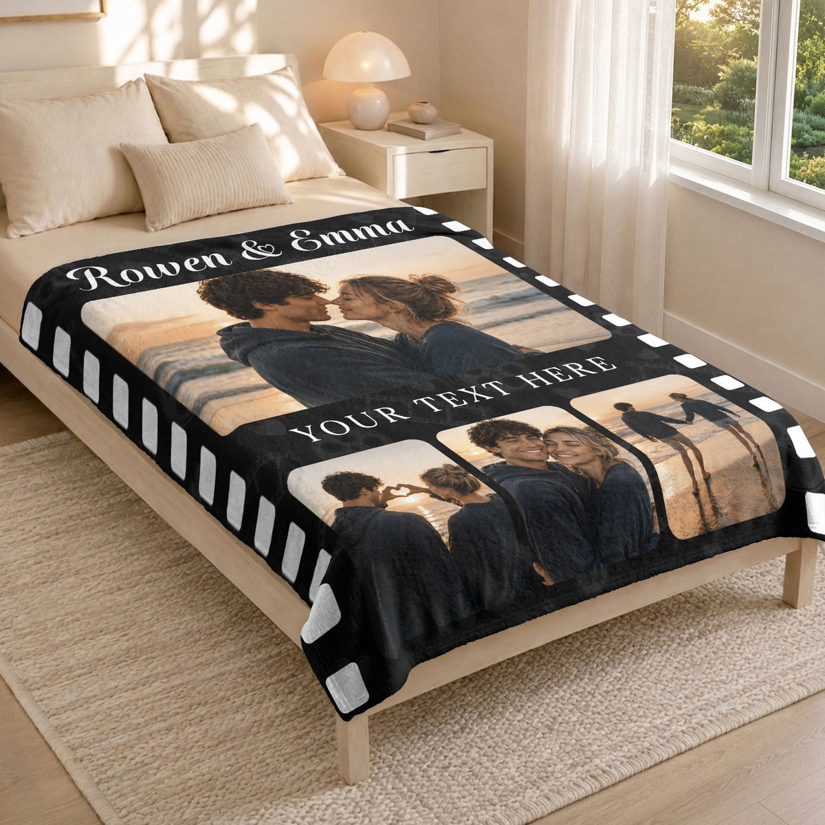 Custom Couple Photo Collage Film Strip Blanket Couple Names Throw Blanket Keepsake