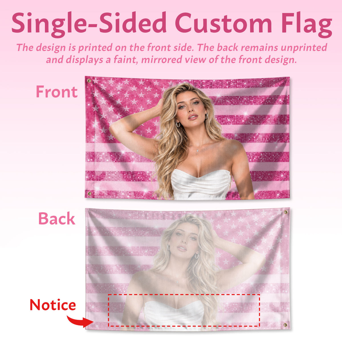 Custom American Photo Flag Pink Glitter American Flag Personalised Butterfly USA Banner
