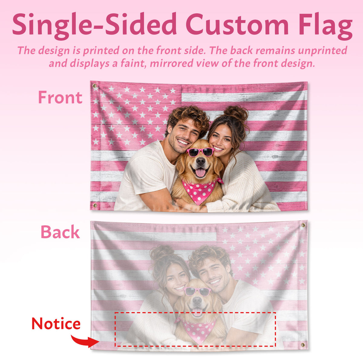 Custom American Flag with Photo Personalized Pink Wood Texture Picture Flag USA Decor