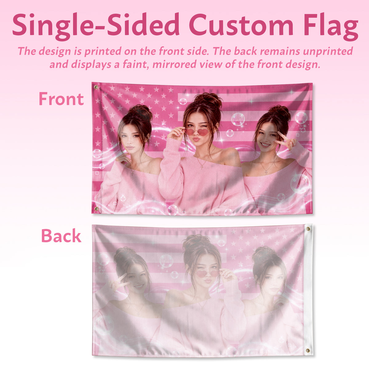 Pink Butterfly Photo Collage Pink American Flag Custom, Custom Flag with Picture for Family, Pink Flag Custom-Made Birthday Keepsake, Pallyprints Co.