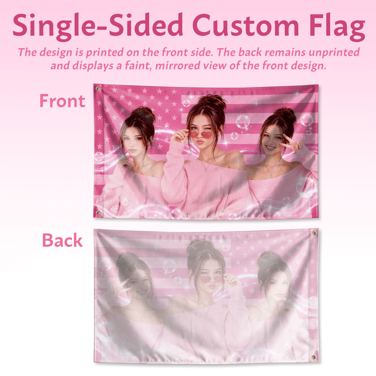 Custom Pink USA Flag Butterfly Photo Collage Banner Wall Art Hanging Tapestry Piece