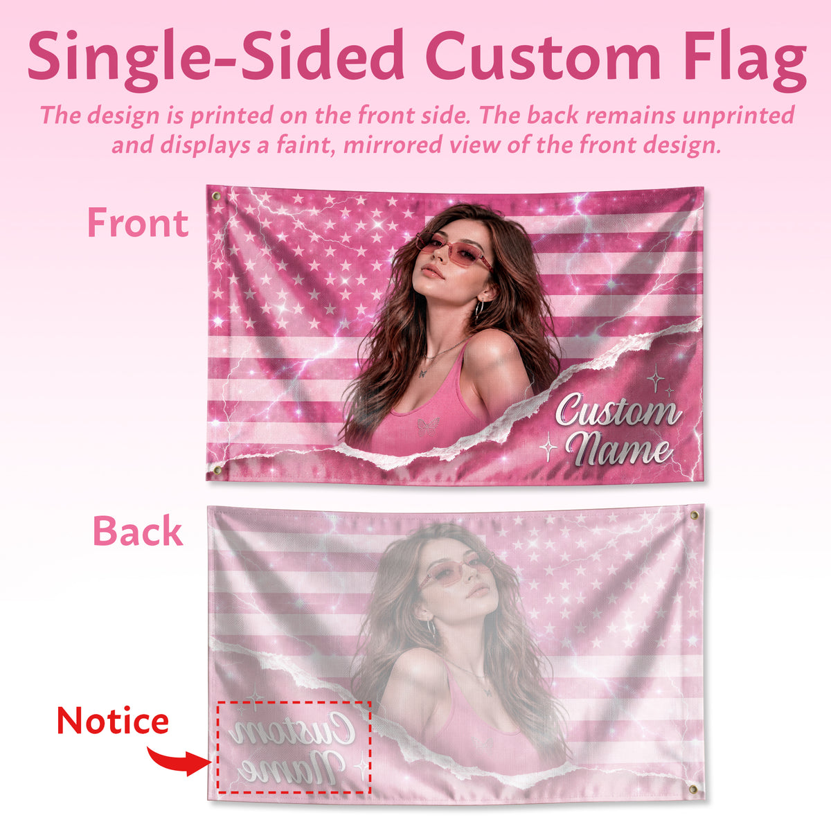 Custom Pink USA Flag Name Portrait Photo Collage Banner Wall Art Hanging Tapestry Piece