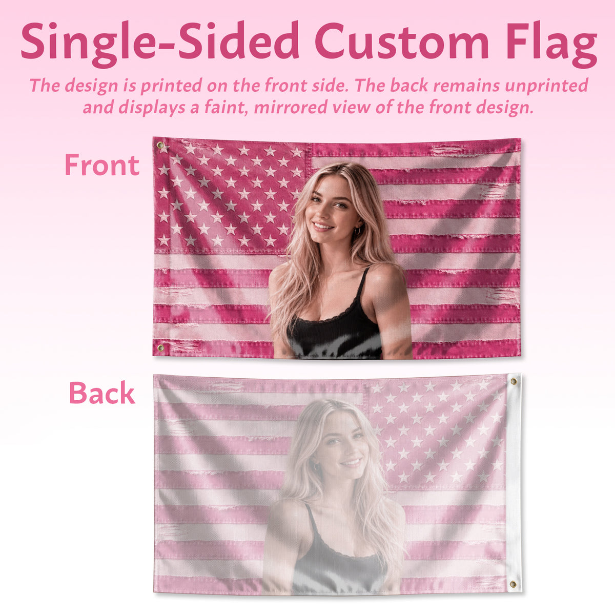 Distressed USA Photo Collage Pink American Flag Custom, Custom Flag with Picture for Family Memories, Pink Flag Custom-Made Gift, Pallyprints Co.