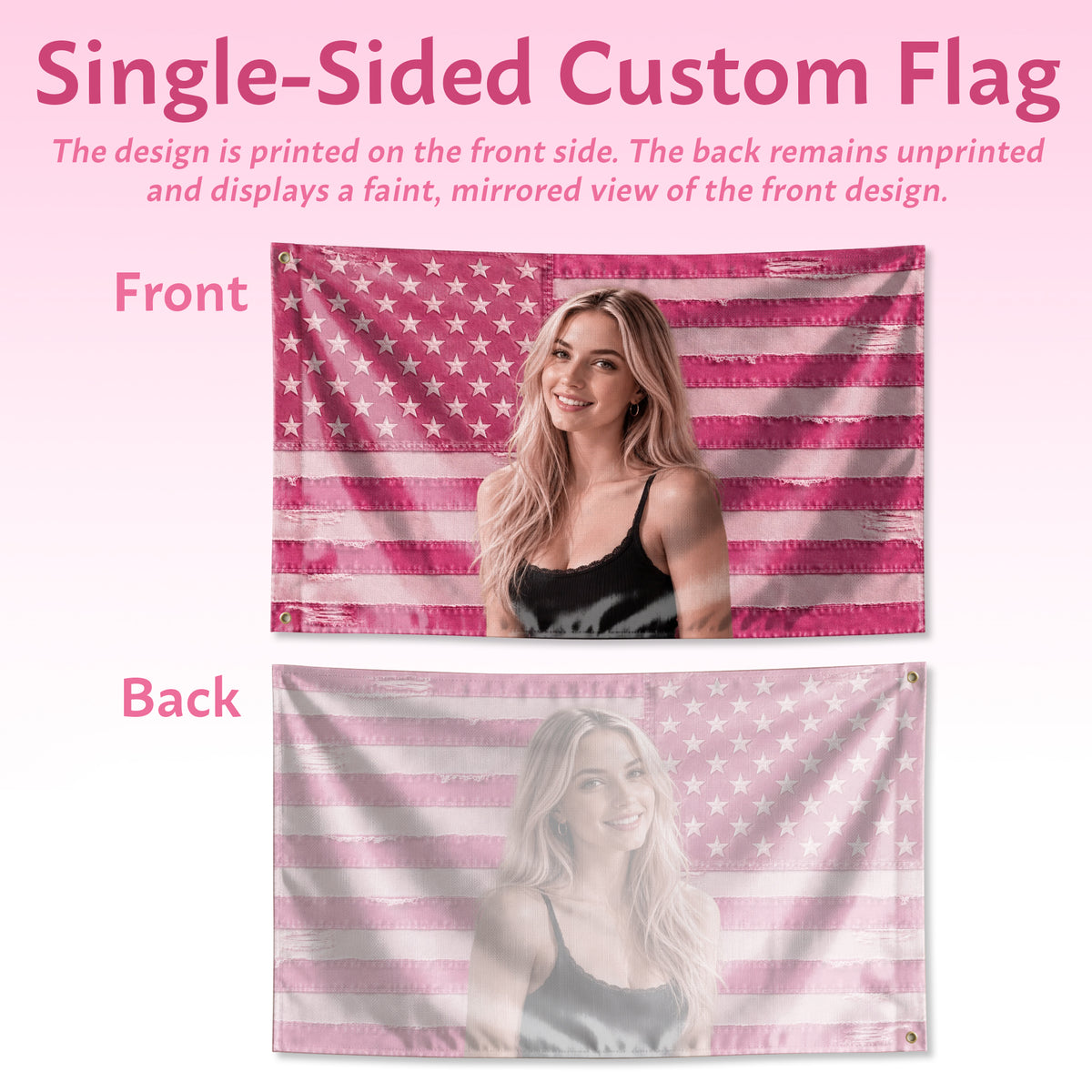 Custom Pink Distressed USA Flag Portrait Photo Collage Banner Wall Art Tapestry Piece